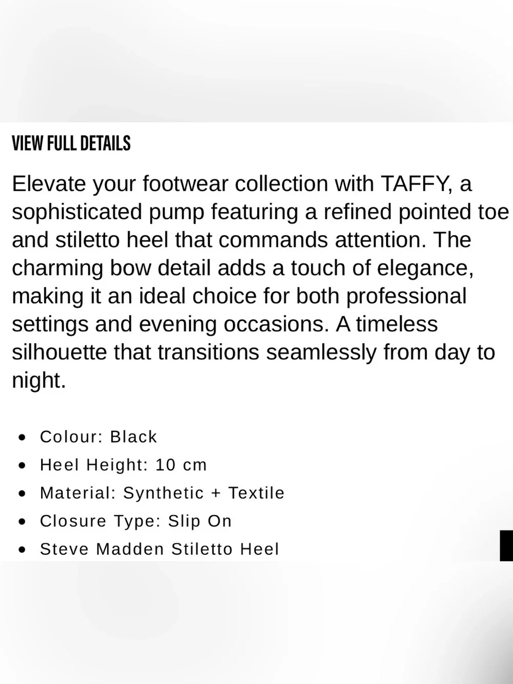 Steve Madden Black Pointed-Toe Stiletto Pump with Bow, TAFFY BLACK - Picture 5 of 6